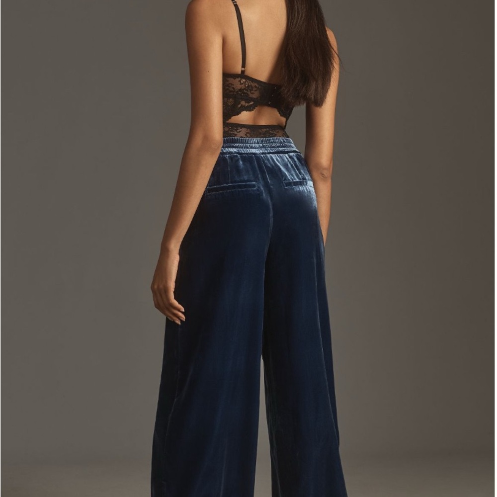 Anthropologie Blue Velvet Wide Leg Pants - Picture 4 of 7